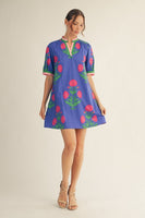 Jodifl Floral Print and Stripe Detail Shift Dress in Blue