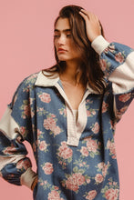 Load image into Gallery viewer, BiBi Floral Print Denim Romper with Contrasting Fabric in Denim **PLEASE REVIEW DESCRIPTION DETAILS ON SIZING**
