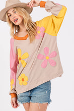 Load image into Gallery viewer, Sage+Fig OVERSIZED Multi Colored Daisy Patch Top in Mushroom
