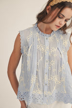 Load image into Gallery viewer, LovLov Blossom Delicate Lace Edged Embroidered Blouse in Ice Blue
