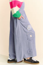 Load image into Gallery viewer, Davi &amp; Dani Smocked Waist Floral Patch Wide Leg Pants in Blue
