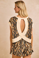 BiBi Animal Printed Criss-Cross Back Detailed Top in Snakeskin/Beige
