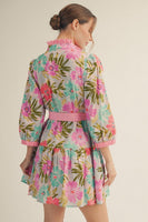 Jodifl Floral Print Tiered Mini Dress in Pink Mix