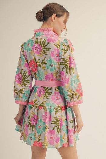 Jodifl Floral Print Tiered Mini Dress in Pink Mix