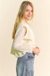 Davi & Dani Oversized Solid Color Knit Sweater Vest in Cream Beige