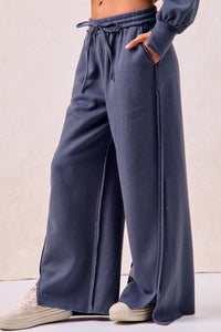 BiBi Solid Color French Terry Knit Pants in Dusty Blue – June Adel