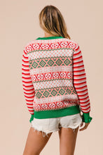 Load image into Gallery viewer, BiBi Mixed Print and Striped Christmas Knit Sweater in Red Mix
