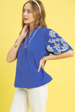 Load image into Gallery viewer, Umgee Textured Top with Embroidery and Scalloped Trim Details in Ocean
