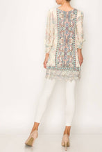 Load image into Gallery viewer, Origami Printed and Lace Tunic Top in BG/TURQ
