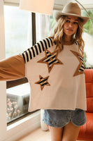 BiBi Star Patched Mixed Print Top in Oatmeal