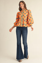 Load image into Gallery viewer, Jodifl Button Down Polka Dot Peplum Top in Orange
