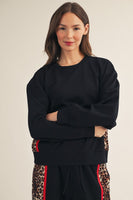 Jodifl Side Animal Contrast Accent Casual Sweatshirt in Black
