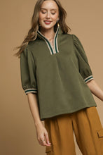 Load image into Gallery viewer, Umgee Textured Knit Top with Contrasting Stripe Details in Olive
