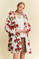 Davi & Dani Chunky Floral Embroidery Hooded Jacket in White