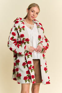 Davi & Dani Chunky Floral Embroidery Hooded Jacket in White ON ORDER