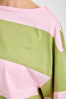 BaeVely OVERSIZED Bold Block Contrasting Striped Knit Top in Pink/Green