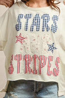 BiBi Oversized French Terry Top with Stars and Stripes Patchwork in Cream