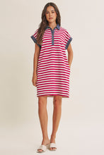 Load image into Gallery viewer, In February Yacht Club Relaxed Fit Casual Stripe Polo Mini Dress in Burgundy/Cream
