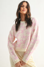 Load image into Gallery viewer, Wishlist CROPPED Jacquard Knit Sweater with Contrasting Bow Print in Cream/Pink
