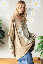 Load image into Gallery viewer, Oli &amp; Hali Mixed Print Flower Applique Boxy Top in Olive Shirts &amp; Tops Oli &amp; Hali   
