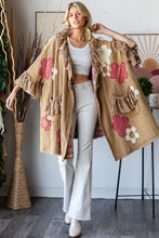 Load image into Gallery viewer, Oli &amp; Hali OVERSIZED Flower Patched Open Front Cardigan in Coffee
