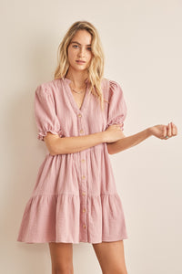 In February Button Down Tiered Dress in Pink Dress In February   