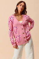 So Me Christmas Candy Cane Cardigan in Pink