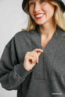 Umgee LuxeKnit High Neck Sweatshirt in Charcoal