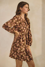 Load image into Gallery viewer, LovLov Corduroy Floral Print Mini Dress in Brown
