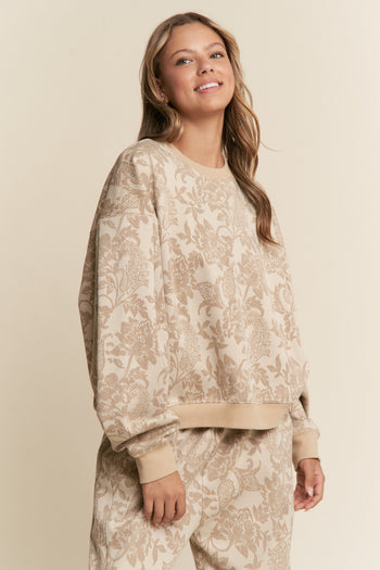 J.nna Textured Floral Print Sweater in Multi Taupe