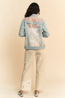 Davi & Dani Denim and Floral Panel Jacket in Light Denim