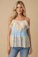 J.nna Romance Ruffled Lace Camisole in Sky Blue