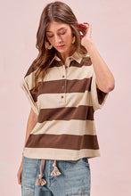 Load image into Gallery viewer, BiBi Collared Wide Striped Top in Taupe/Brown
