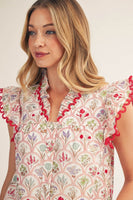 Jodifl Scallop Trim Button Down Floral Top in Red