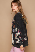 Load image into Gallery viewer, POL Vintage Washed Jacket with Mixed Patches in Black Floral Multi
