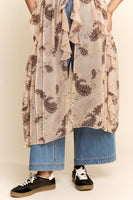 Davi & Dani Printed Chiffon Kimono in Beige