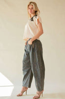 Davi & Dani Top with Bead Embellished Ribbon Patch in Cream Beige FINAL SALE