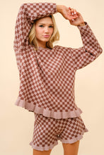 Load image into Gallery viewer, Blue B Cozy Knit Checkerboard Set with Frill Ruffles in Walnut
