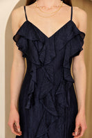 Storia Cascade Ruffle Maxi Dress in Navy
