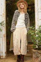 POL Color Contrasting and Textured Contrasting Fabric Long Jacket in Black Multi
