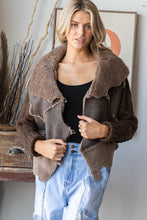 Load image into Gallery viewer, Oli &amp; Hali Faux Fur and Leather CROPPED Jacket with Cable Knit Sweater Sleeves in Chocolate
