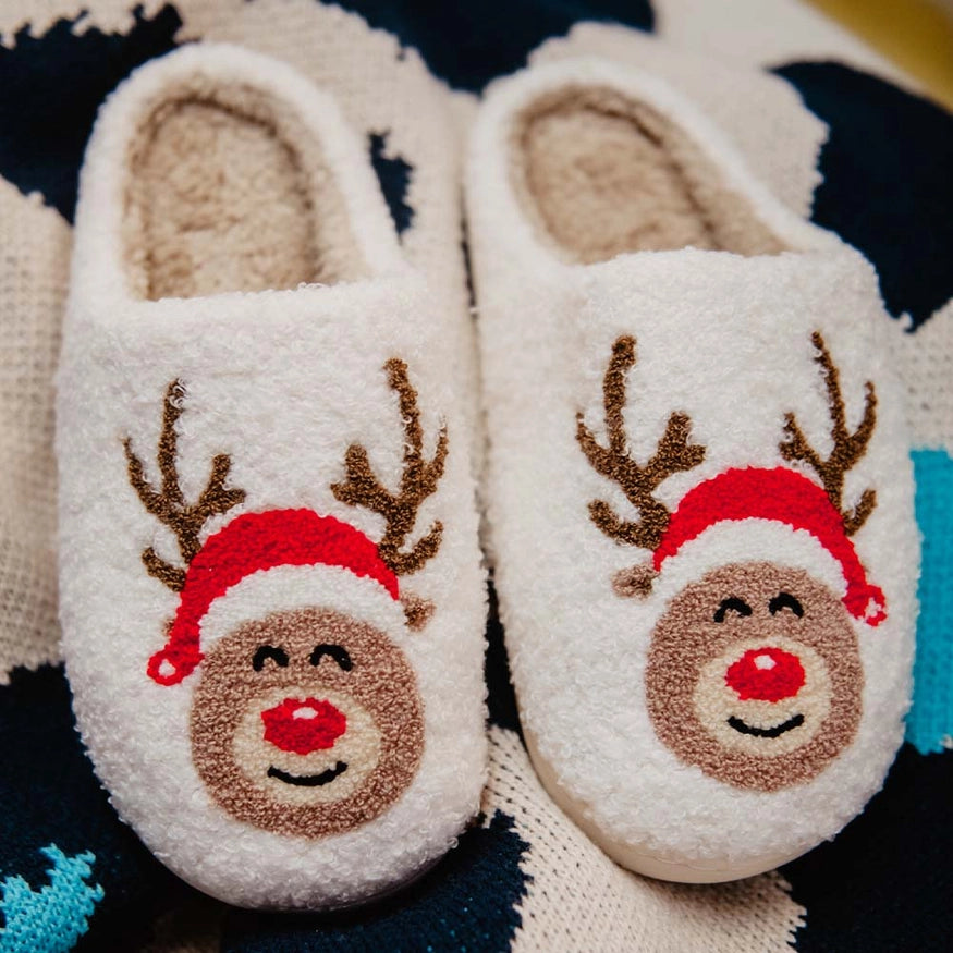 Katydid Red Nose Reindeer Slippers June Adel