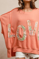 BiBi OVERSIZED Textured Top with Floral LOVE Letter Patched Front in Apricot