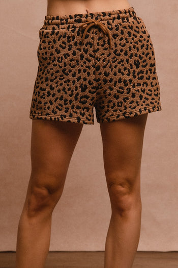 BiBi Leopard Knit Shorts in Camel/Black