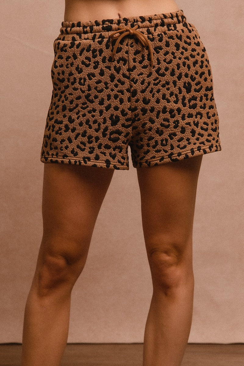 BiBi Leopard Knit Shorts in Camel/Black