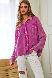 Davi & Dani Mixed Waffle Knit and Slub Knit Top in Orchid