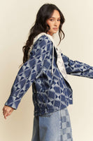 Davi & Dani Vintage Geometric Denim Pattern Jacket in Blue