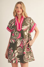 Load image into Gallery viewer, Jodifl Lace Trim Accent Boho Floral Dress in Olive
