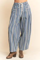 Davi & Dani Striped Barrel Pants in Light Denim Stripe