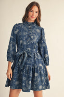 Jodifl Ruffle Detail Textured Denim Dress in Denim